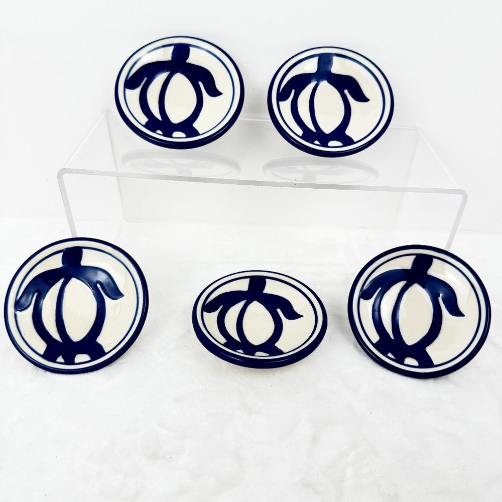 Hawaiian Crafted Set 5 Ceramic Blue Turtle Honu Trinket Side Dishes Sauces